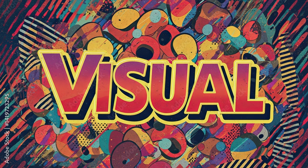 Poster A colorful background with the word VISUAL written in bold letters