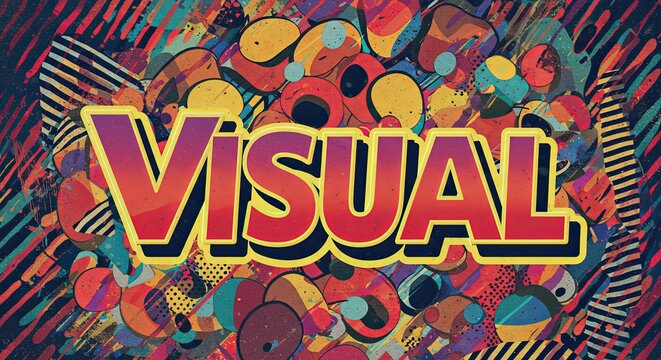 A colorful background with the word VISUAL written in bold letters - Powered by Adobe