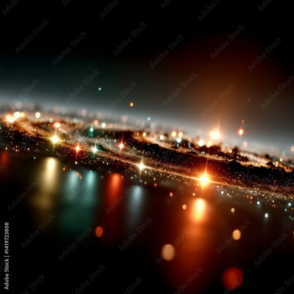 Poster abstract cosmic landscape with shining lights and galaxy formation in deep space