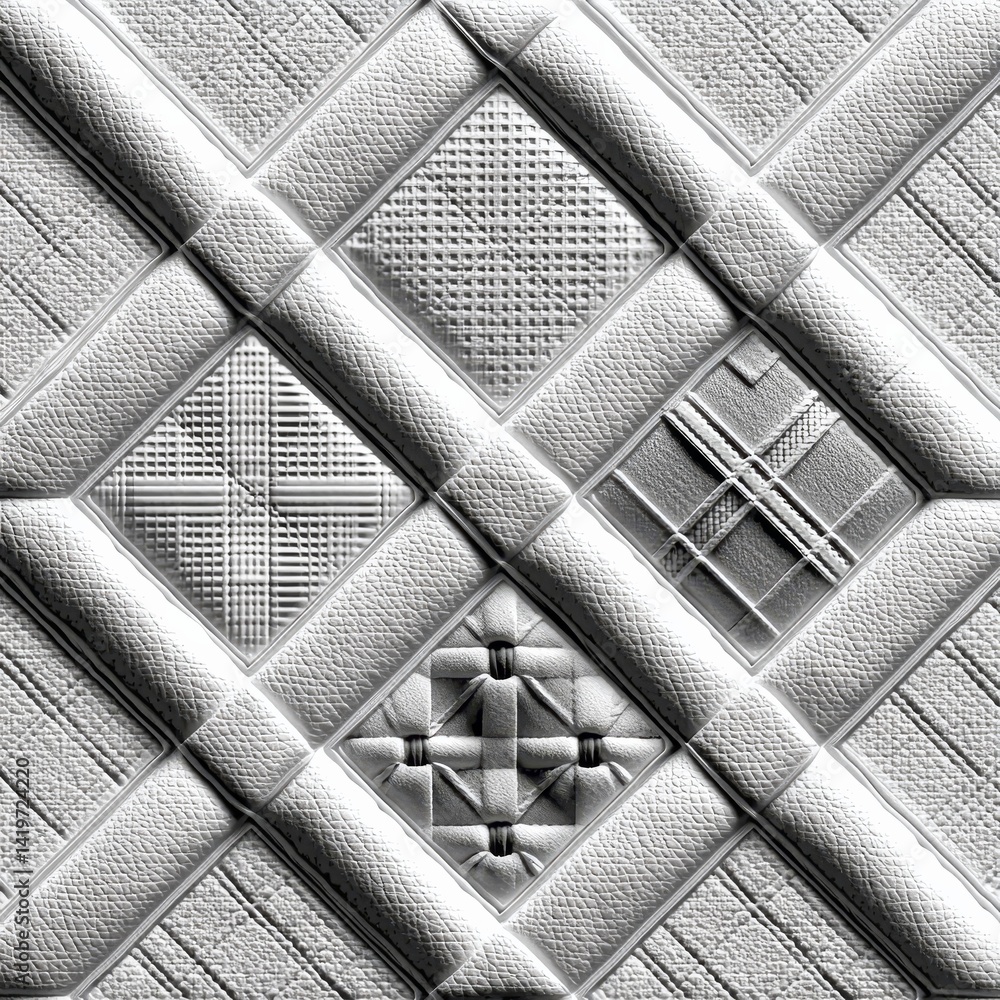 Poster abstract textured diamond grid pattern in monochrome - elegant quilted design