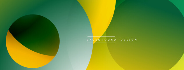 Fototapeta premium Abstract geometric shapes overlap. Green, yellow hues dominate design. Smooth gradients create modern aesthetic. Minimalist style.