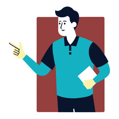 Cartoon illustration of a standing doctor character in uniform, holding a clipboard and stethoscope, a professional in health