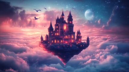 Floating Castle in the Clouds at Night
