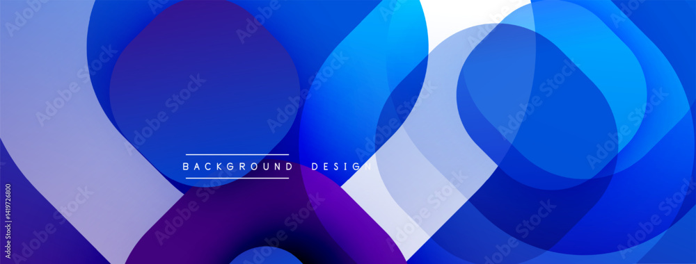Poster Abstract blue shapes overlap, creating dynamic gradient background. Modern design features smooth transitions, vibrant hues.