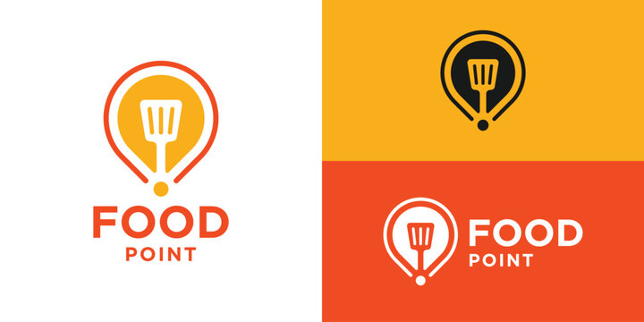 Simple food point logo template. Location symbol with spatula logo design vector illustration.