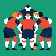 Fototapeta premium Cartoon vector illustration of soccer players, football players, and an American football team in action during a sport game