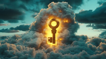 Obraz premium Golden Key Emerging from Clouds