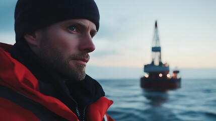 A male offshore worker troubleshooting a malfunctioning system. Featuring technical knowledge and focus