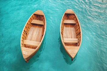 Obraz premium Two wooden rowboats on turquoise water (2)