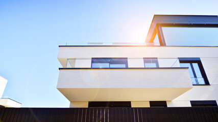 Modern architecture of urban residential apartment buildings on a sunny day. Low-rise apartment...