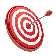 red dart hitting the target. red dart on target. A vibrant red dartboard with a perfectly placed dart in the bullseye, highlighting precision and hitting the mark.