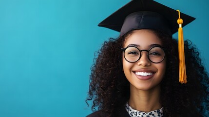 Proud young woman in graduation attire smiles for the camera.