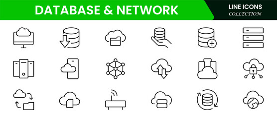 Data Network icon set. data cloud analysis technology symbol. Containing database, statistics, and analytics icons.  icons collection.