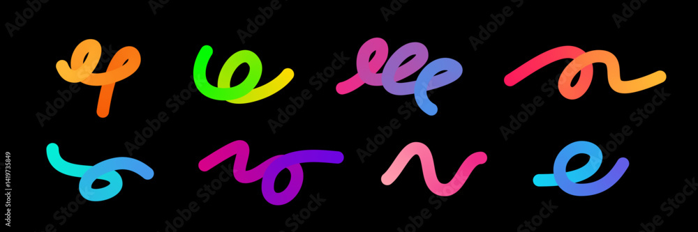 Poster color gradient lines set. colorful graphic wavy shapes. vibrant curved paint lines with smooth trans