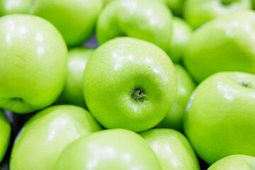 収穫した緑色のリンゴ