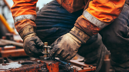A male oil rig worker repairing offshore equipment. Featuring precision and technical expertise