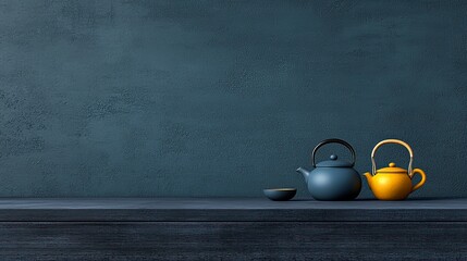Dark-toned tea set on a wooden surface