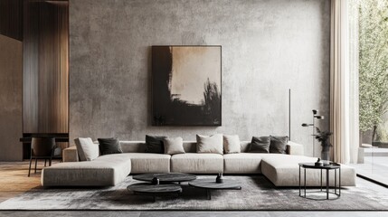 Modern living room with abstract art and natural light (1)