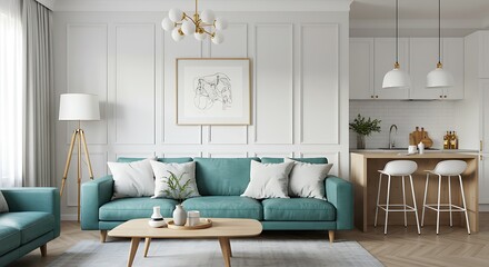 Bright and modern living space blending comfort with contemporary design elements