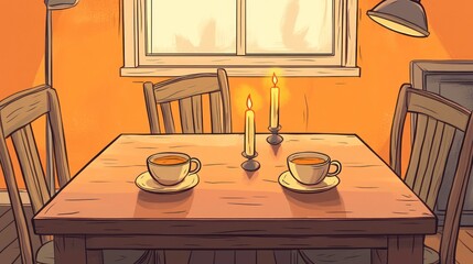 Cozy room with tea and candles, interior scene, inviting atmosphere, perfect for relaxation