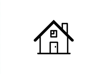 A simple black and white outline of a house with a chimney and a square window