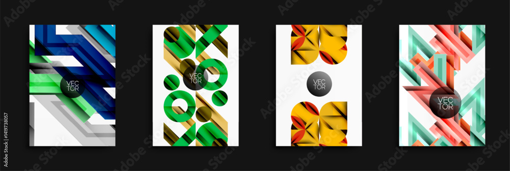 Leinwandbilder Abstract geometric designs. Bright colors, overlapping shapes create modern visuals. Vector graphics suitable for backgrounds, posters.