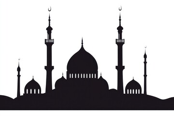 Fototapeta premium Mosque silhouette, desert landscape, Islamic architecture, religious design, website banner