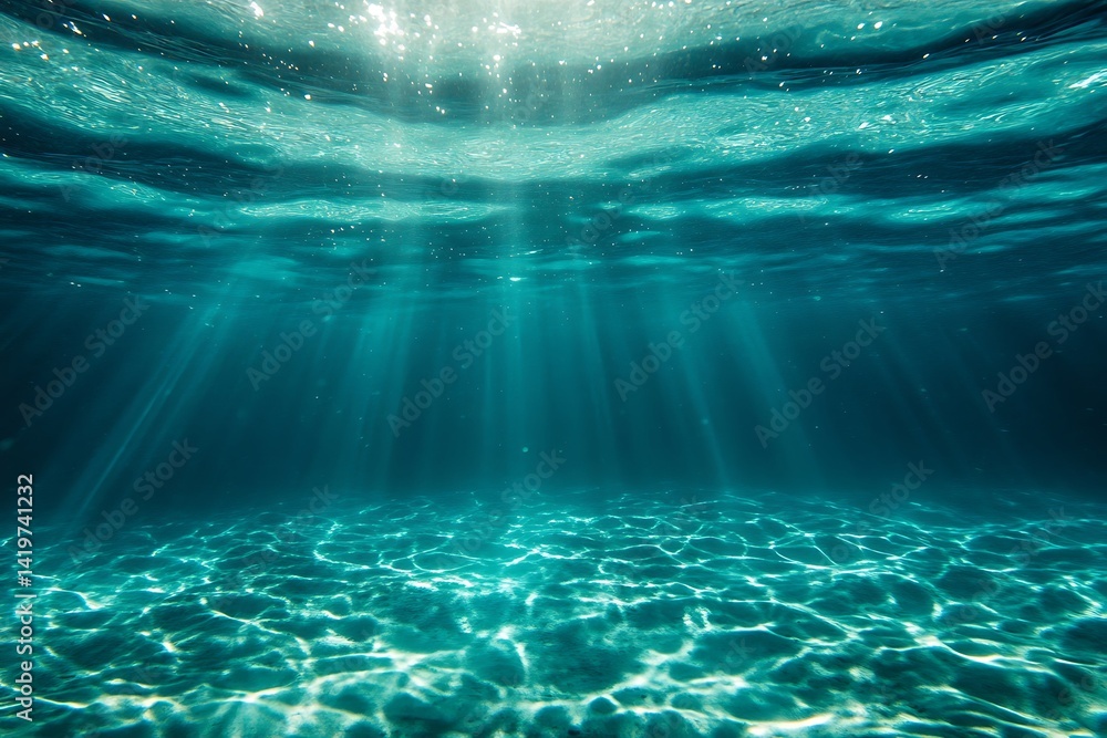 Aufkleber submerged view of sunlight piercing through clear ocean water creating rays