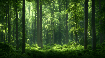 Obraz premium Sunlight Drenched Lush Green Forest