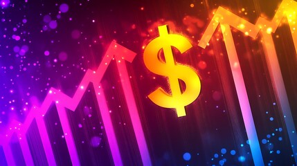 Vibrant financial growth graph with dollar sign, showcasing market trends against a colorful backdrop