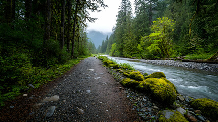 Obraz premium Path Through Lush Rainforest With River