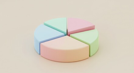 Obraz premium Smooth pastel-toned pie chart in an isometric view emphasizes depth and spatial harmony symbolizing clean and visually appealing data visualization with a modern professional aesthetic.
