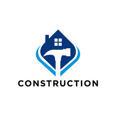 simple construction logo, a home with hammer logo for home builder, home renovations, logo designs template, vector