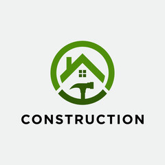 simple construction logo, a home with hammer logo for home builder, home renovations, logo designs template, vector
