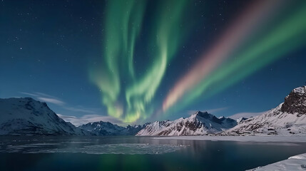 Naklejka premium Majestic Aurora Borealis Over Snowy Arctic Landscape