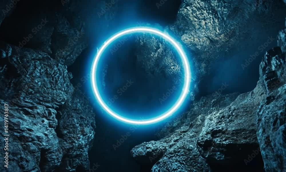 Canvas Prints a cinematic shot of a glowing neon circle gently pulsing in a dark space creating a hypnotic atmosph