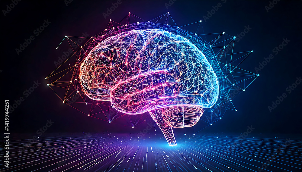 Poster abstract brain design. glowing network symbolizes intelligence, artificial intelligence, and neural 