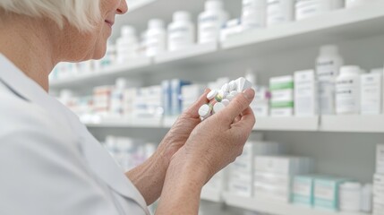 Pharmacist examining medication