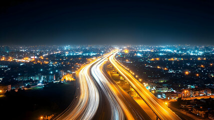 Night City Highway Intersection Aerial View