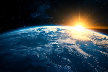 Sunrise Over Earth Revealing A Stunning View From Outer Space With Bright Light and Blue Atmosphere