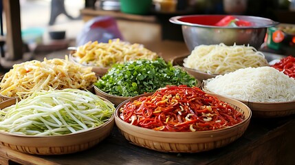 Fresh Thai Vegetables Served with Khanom Jeen