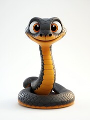 Fototapeta premium Adorable Cartoon Snake with Big Eyes,Smiling,Posing on White Background. A Delightful 3D Render.