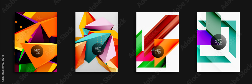Aufkleber abstract geometric designs. bright colors, overlapping shapes, dynamic compositions. modern vector i
