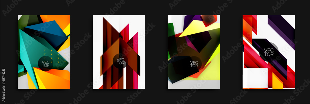 Fototapete Abstract geometric designs. Bright colors, overlapping shapes create dynamic compositions. Modern vector illustrations for backgrounds.