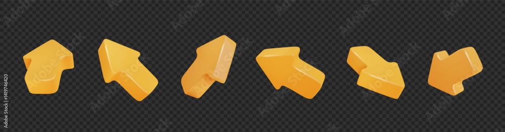 Poster yellow 3d arrow cursors isolated on transparent background. mouse arrows pointing in different direc