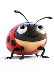 Joyful Ladybug Cartoon Character,Smiling Cheerfully on White Background. Adorable Insect Illustration