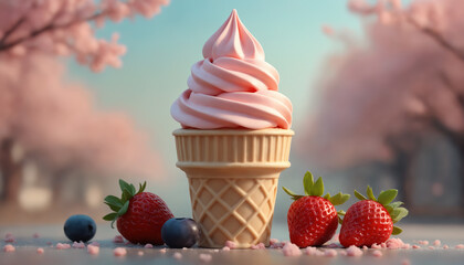 Delicious Soft serve ice cream in a waffle