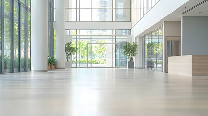 Fototapeta premium Modern Empty Office Lobby With Large Windows