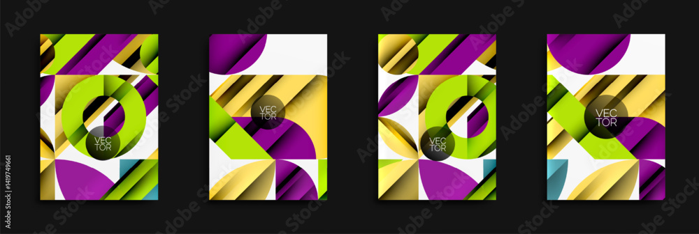 Leinwandbilder Abstract geometric designs. Bright colors, overlapping shapes create modern patterns. Vector illustrations suitable for backgrounds.