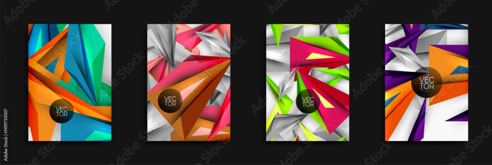Poster abstract geometric designs. bright colors, sharp angles, modern vector illustrations. dynamic compos